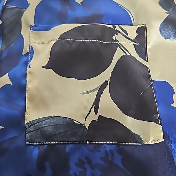 Zara Floral Button-Down Long Sleeves Shirt Large Royal Blue & White - Picture 11 of 16